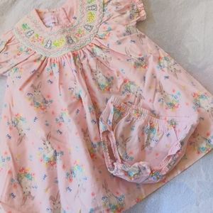 Bonnie Baby girls smocked bunny rabbit dress 6 - 9 months